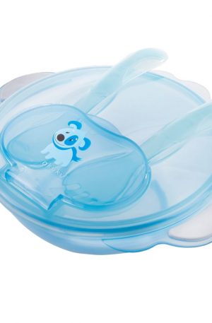 Akuku tapadókorongos étkészlet, fedéllel, kanállal - kék