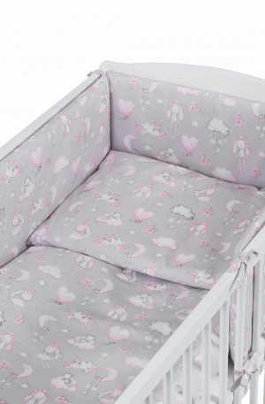 TOMI 6 RÉSZES ÁGYNEMŰ GARNITÚRA SZÜRKE/PINK SZÍVECSKÉS Készleten.