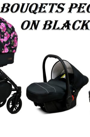 TAVASZI AKCIÓ!! MULTIFUNKCIÓS BABAKOCSI BABYLUX COLORLUX BOUQETS PEONY ON BLACK, KÉSZLETEN, AZONNAL ELVIHETŐ!