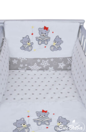 TOMI 4 RÉSZES ÁGYNEMŰ HUZAT, HÍMZETT SZÜRKE MACIK, KÉSZLETEN, AZONNAL ELVIHETŐ!